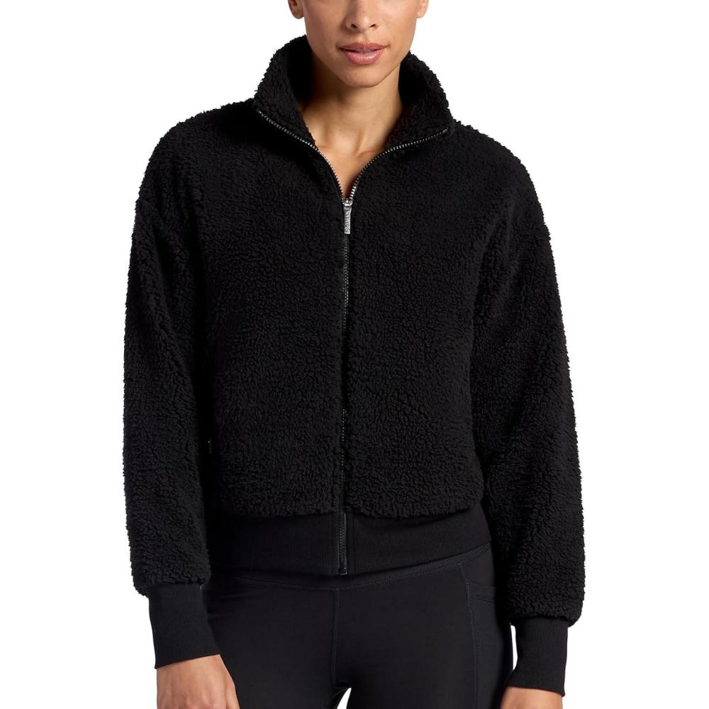 imageGaiam Womens Sherpa Jacket Cropped Fit Stretch Heavyweight MaterialBlack Tap Shoe
