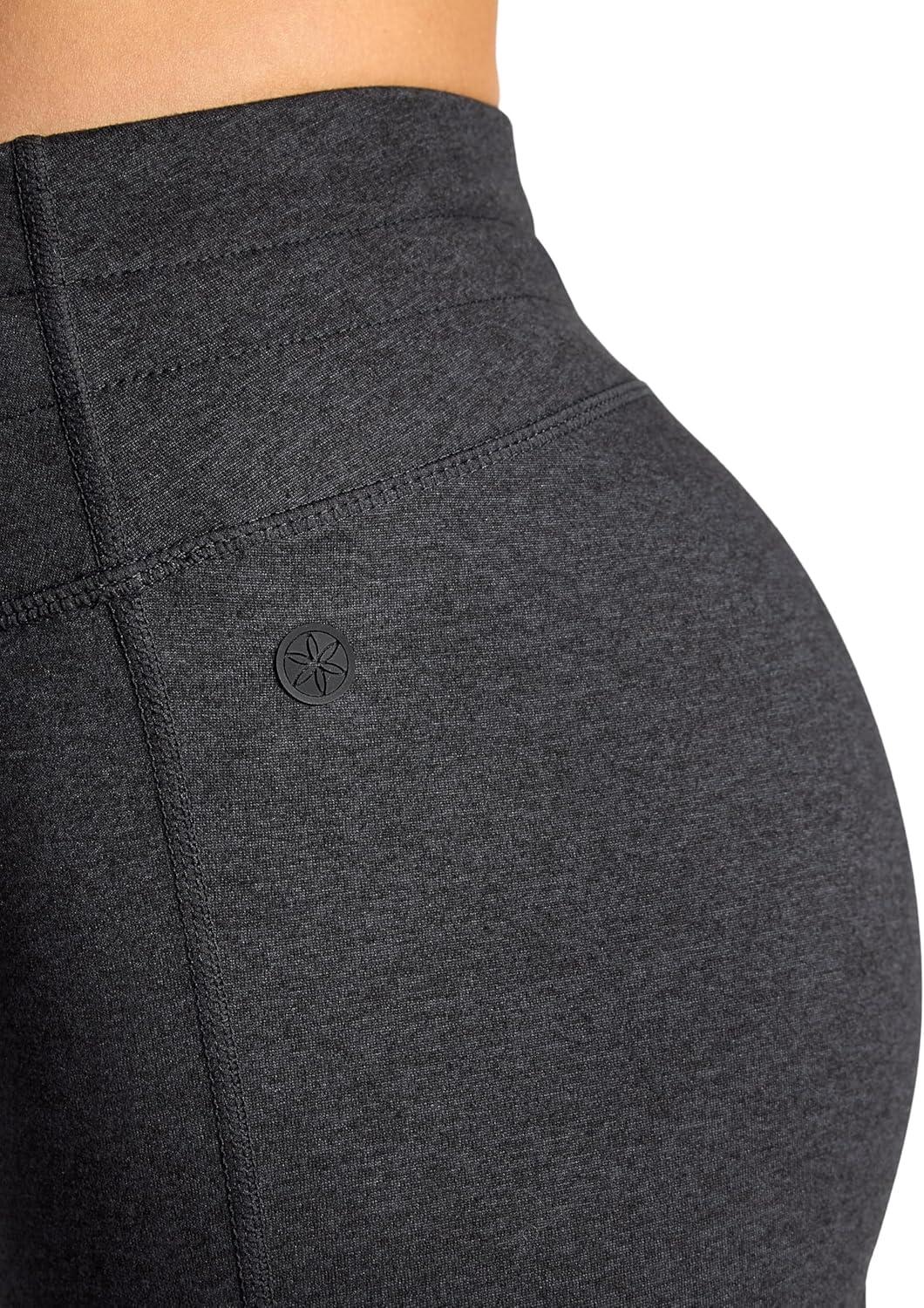 imageGaiam Womens Marled HighRise Flare Pant Slim Fit 315 Inseam Stretch Midweight Heathered MaterialBlack Heather Tap Shoe