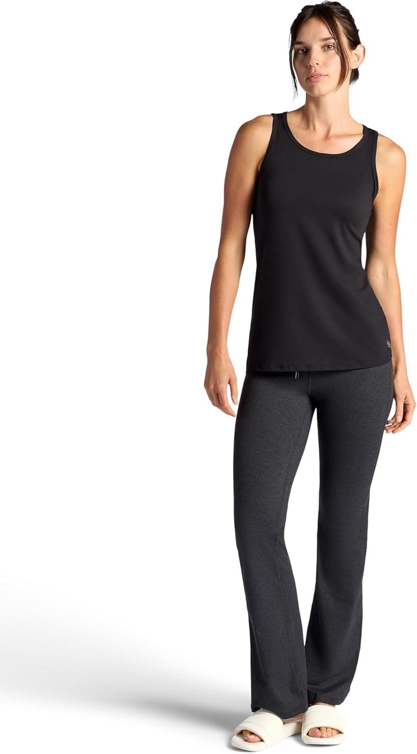 imageGaiam Womens Marled HighRise Flare Pant Slim Fit 315 Inseam Stretch Midweight Heathered MaterialBlack Heather Tap Shoe