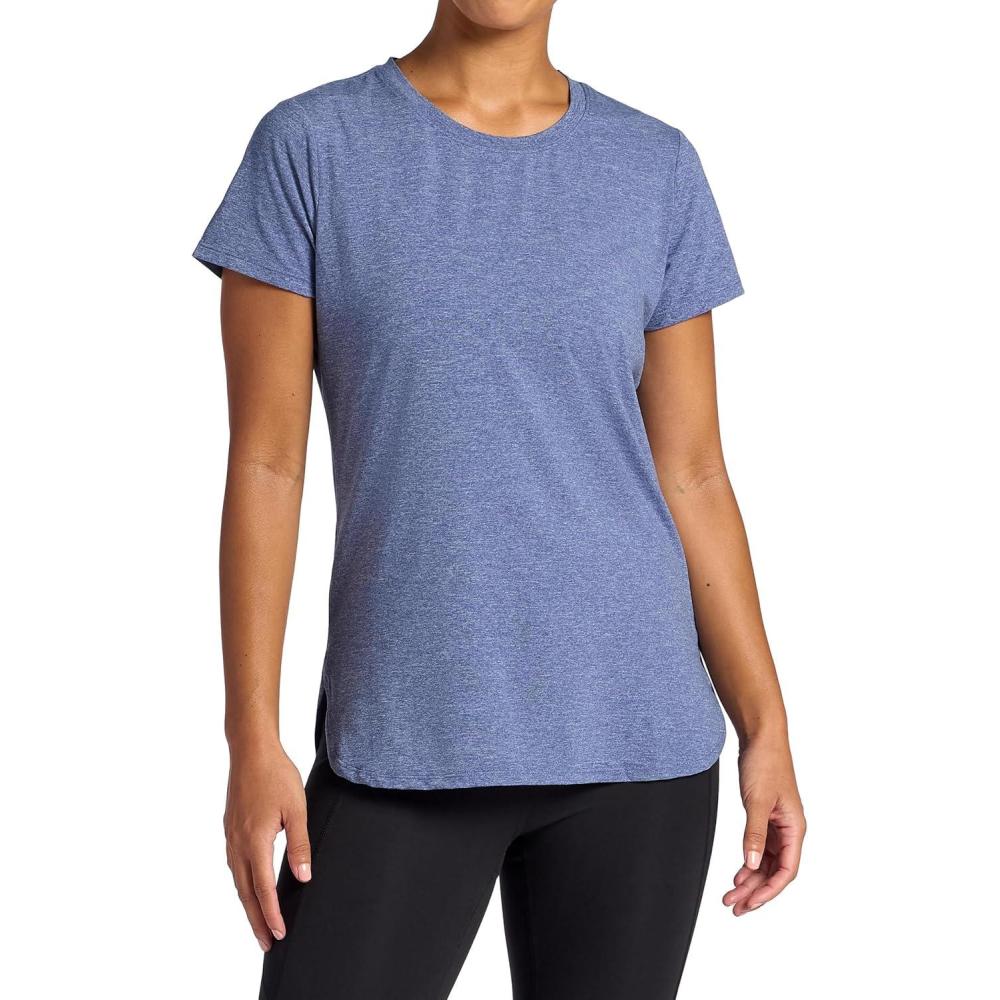imageGaiam Womens Everyday Performance Crewneck TShirt Slim Fit Stretch Lightweight Material MoistureWickingBlue Indigo Heather