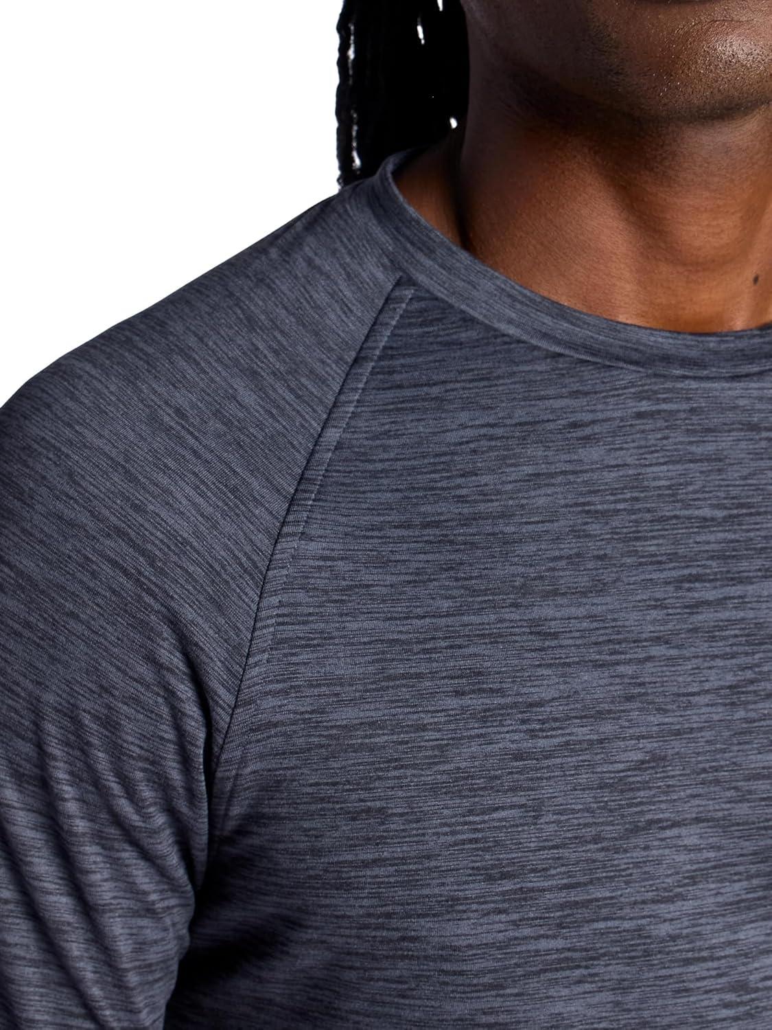 imageGaiam Mens Power Long Sleeve Crewneck Top Standard Fit Stretch Heavyweight Fleece MaterialEbony Heather
