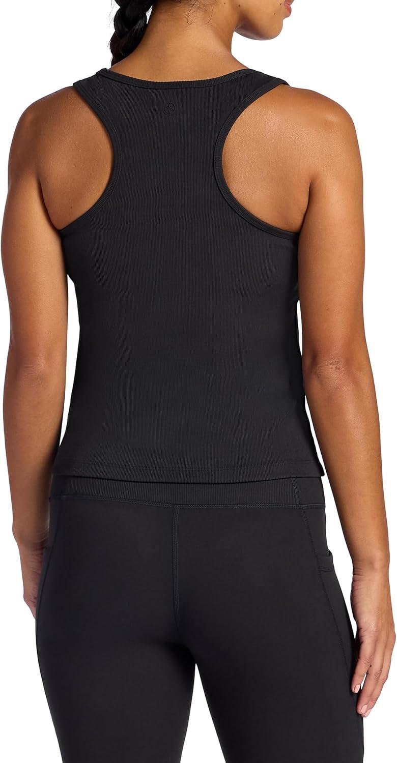 imageGaiam Womens Ribbed Crewneck Tank Top Cropped Fit Stretch Midweight Material MoistureWickingBlack Tap Shoe