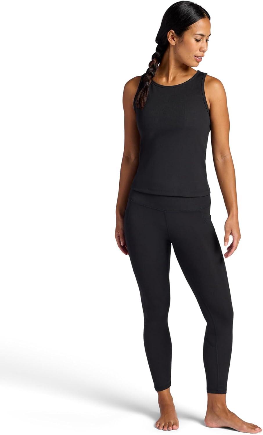 imageGaiam Womens Ribbed Crewneck Tank Top Cropped Fit Stretch Midweight Material MoistureWickingBlack Tap Shoe