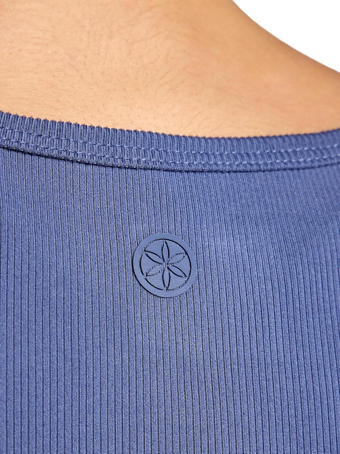 imageGaiam Womens Ribbed Crewneck Tank Top Cropped Fit Stretch Midweight Material MoistureWickingBlue Indigo