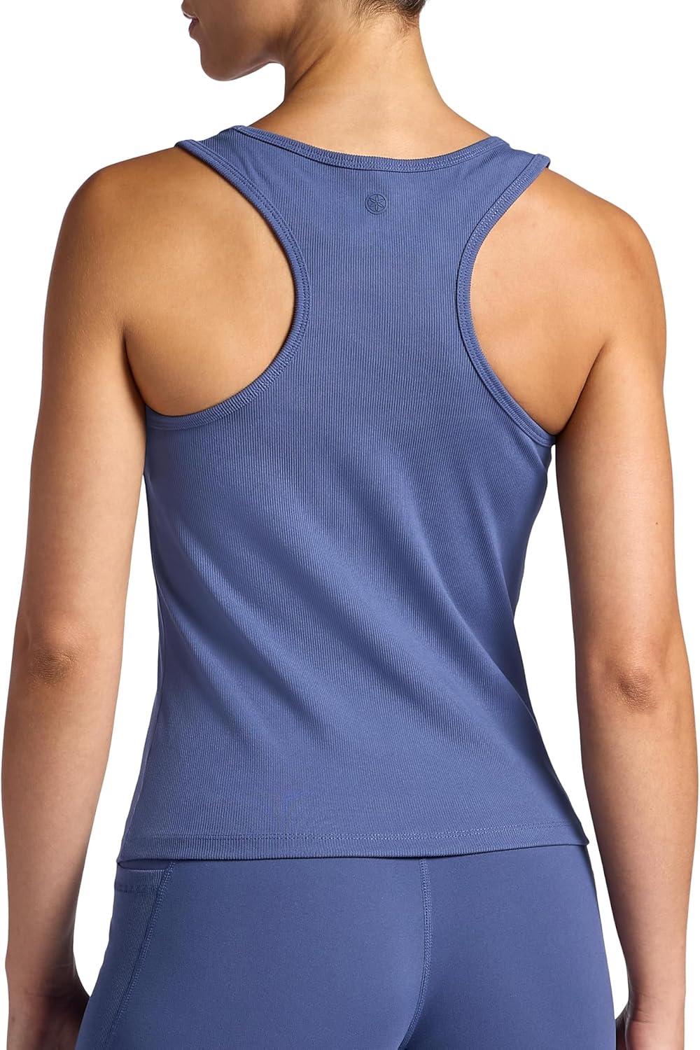 imageGaiam Womens Ribbed Crewneck Tank Top Cropped Fit Stretch Midweight Material MoistureWickingBlue Indigo