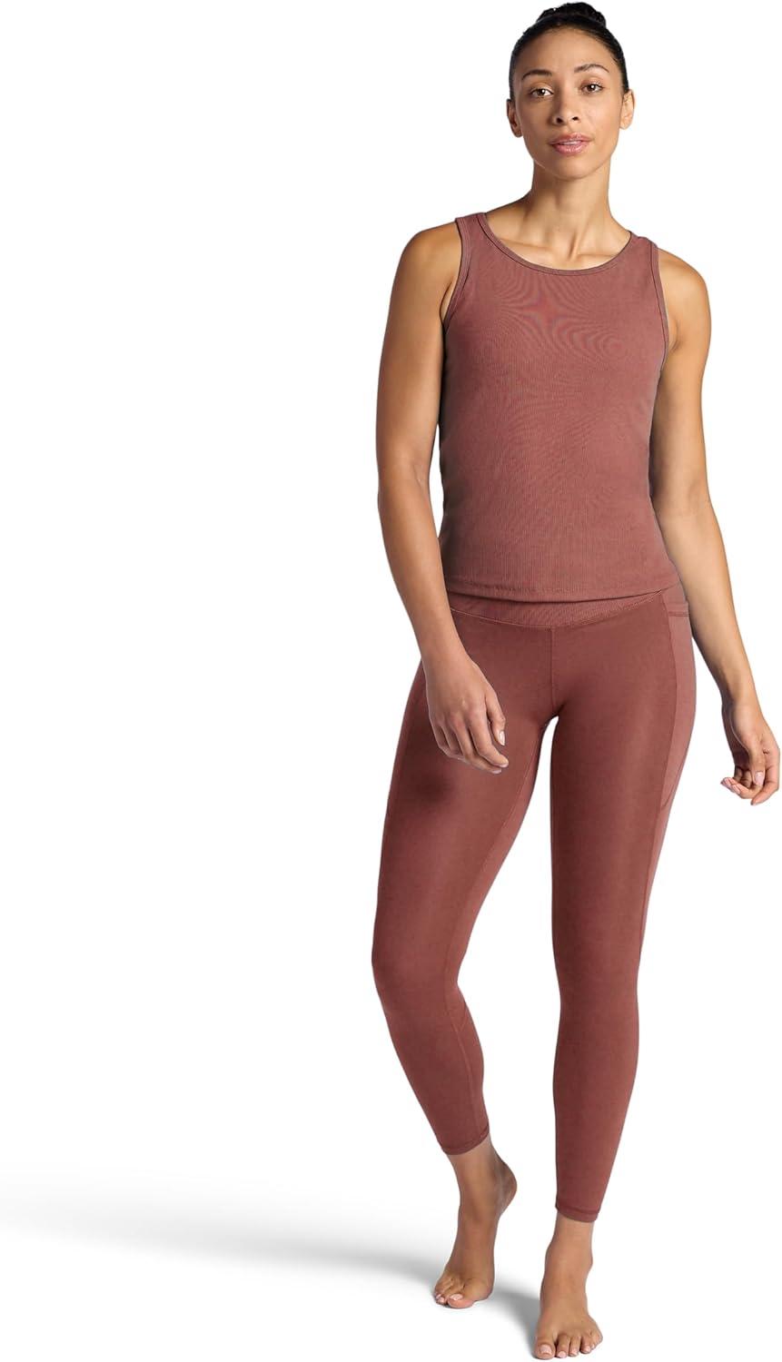imageGaiam Womens Ribbed Crewneck Tank Top Cropped Fit Stretch Midweight Material MoistureWickingCafe Mocha