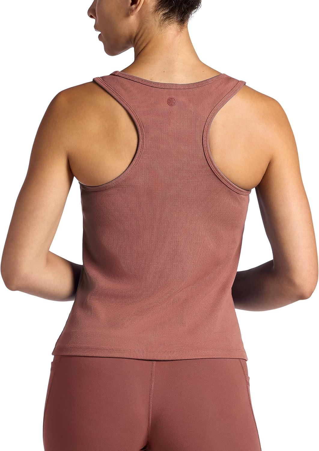 imageGaiam Womens Ribbed Crewneck Tank Top Cropped Fit Stretch Midweight Material MoistureWickingCafe Mocha
