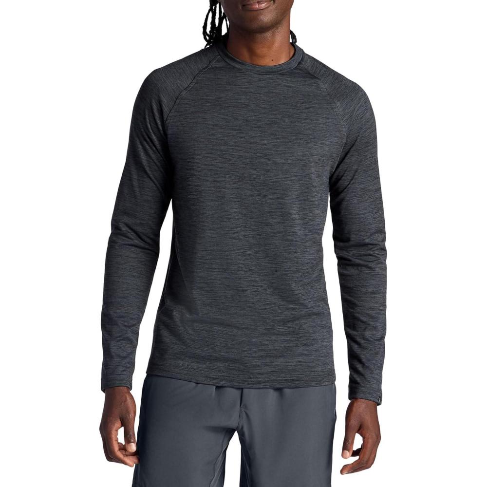 imageGaiam Mens Power Long Sleeve Crewneck Top Standard Fit Stretch Heavyweight Fleece MaterialBlack Heather