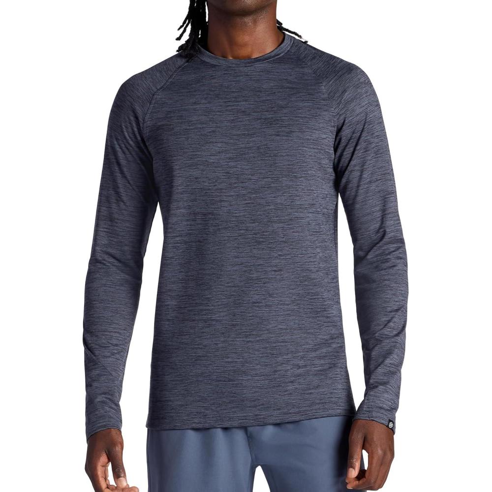 imageGaiam Mens Power Long Sleeve Crewneck Top Standard Fit Stretch Heavyweight Fleece MaterialEbony Heather