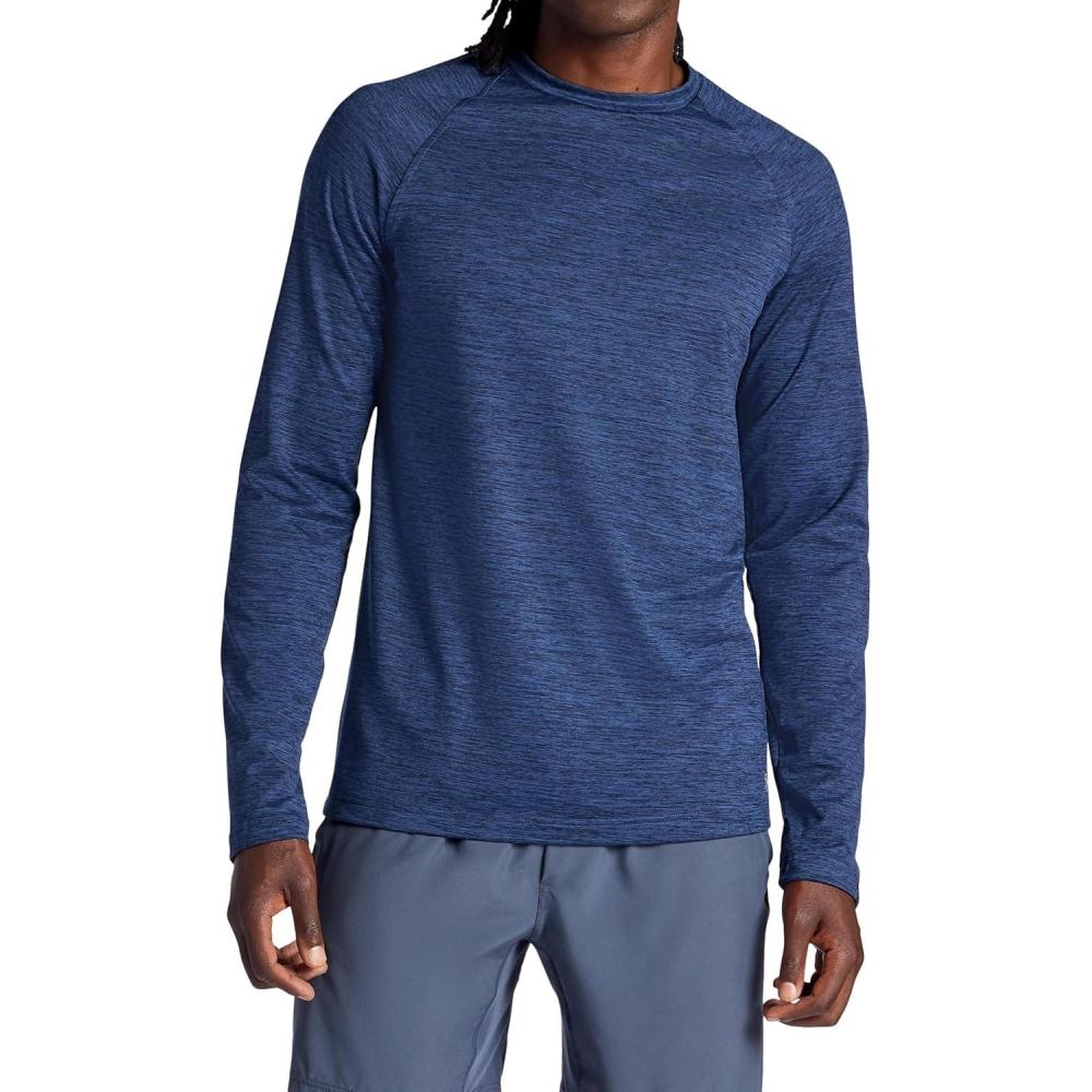 imageGaiam Mens Power Long Sleeve Crewneck Top Standard Fit Stretch Heavyweight Fleece MaterialNavy Heather