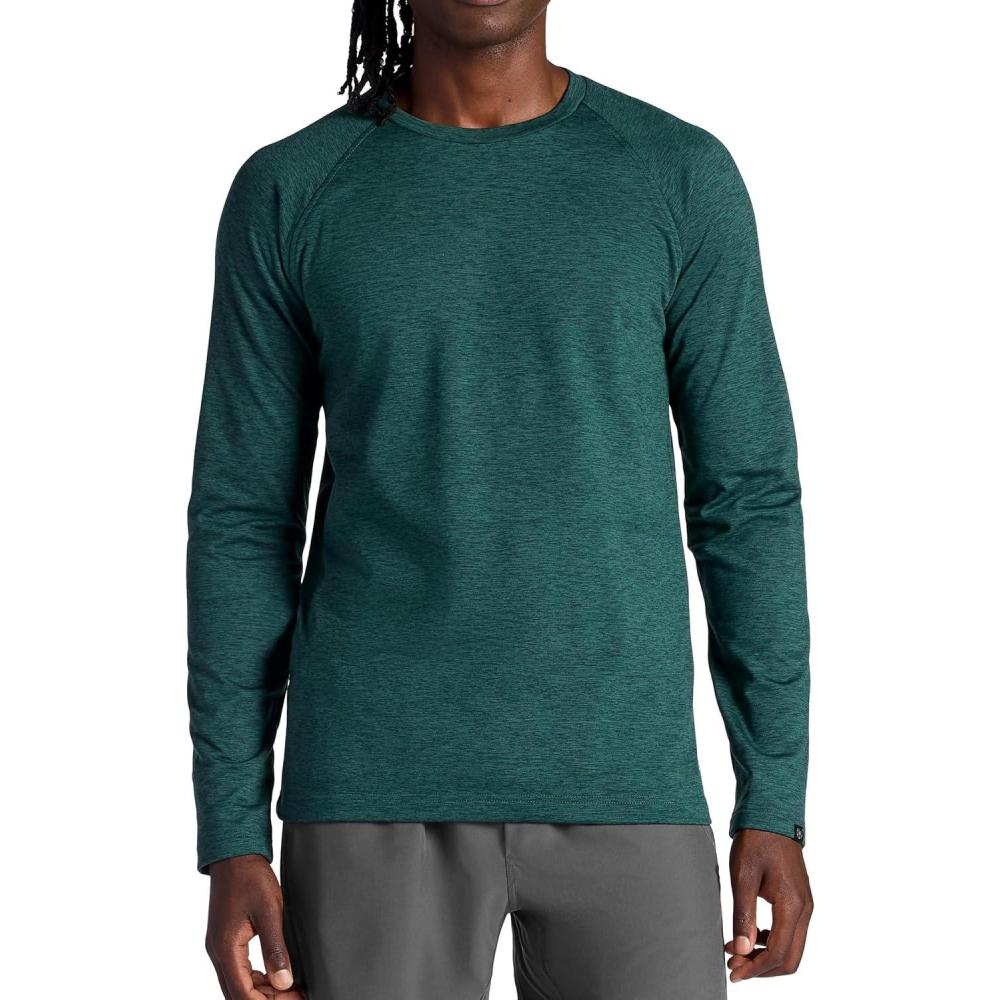 imageGaiam Mens Power Long Sleeve Crewneck Top Standard Fit Stretch Heavyweight Fleece MaterialPine Grove Heather