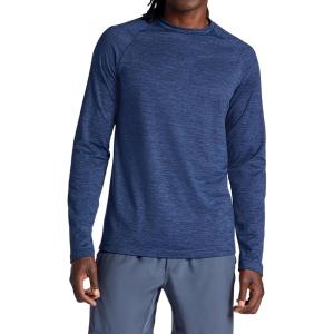 Gaiam Men’s Power Long Sleeve Crewneck Top, Standard Fit, Stretch Heavyweight Fleece Material(Navy Heather)