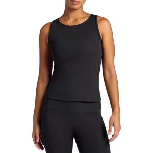 Gaiam Women’s Ribbed Crewneck Tank Top, Cropped Fit, Stretch Midweight Material, Moisture-Wicking(Black (Tap Shoe))