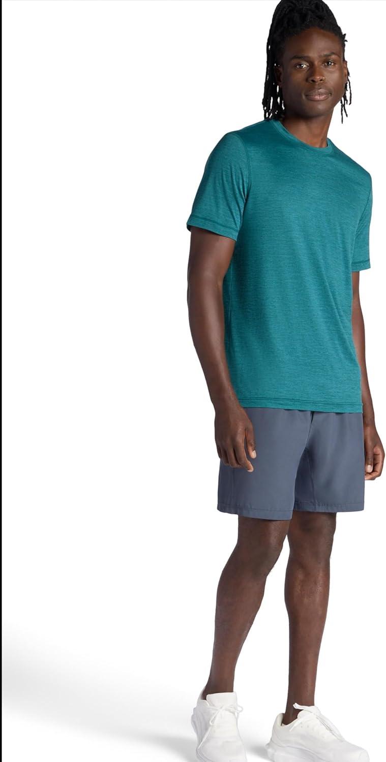 imageGaiam Mens Everyday Basic Crewneck Top Standard Fit Stretch Midweight MaterialSea Spray Heather