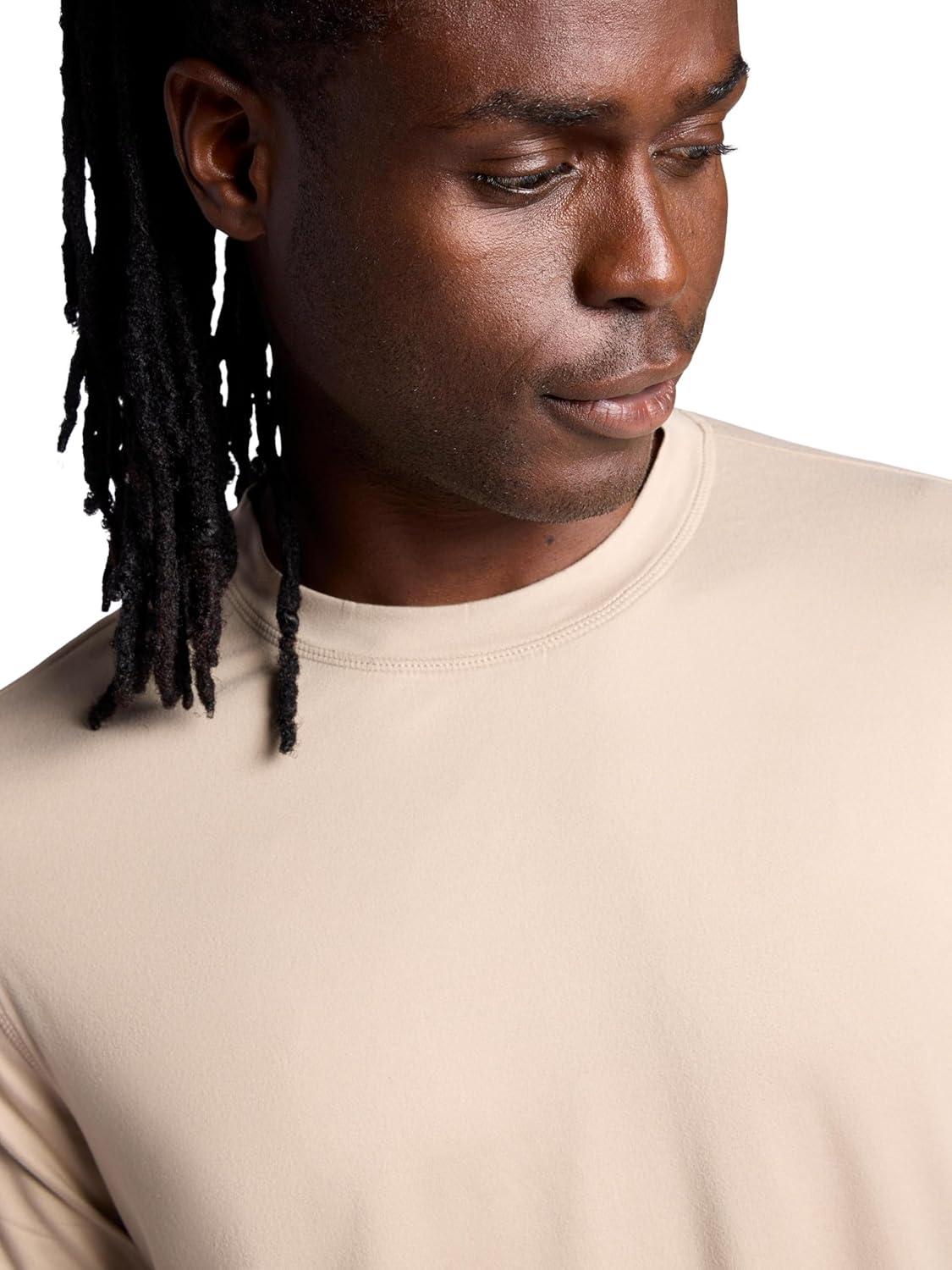 imageGaiam Mens Everyday Basic Crewneck Top Standard Fit Stretch Midweight MaterialWhite Pepper