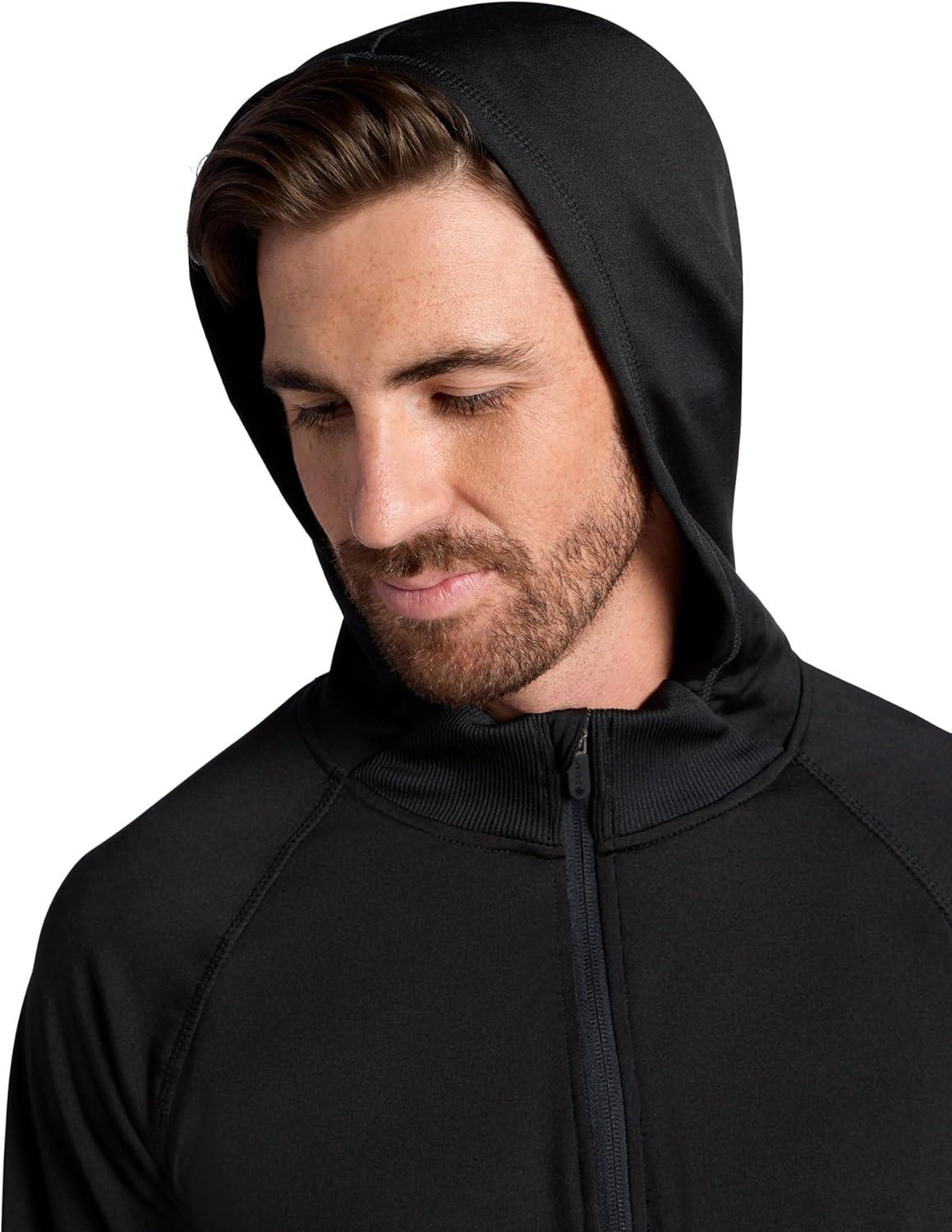 imageGaiam Mens Serenity Flow Long Sleeve Cowl Neck Quarterzip Hoodie Standard Fit Stretch Midweight MaterialBlack