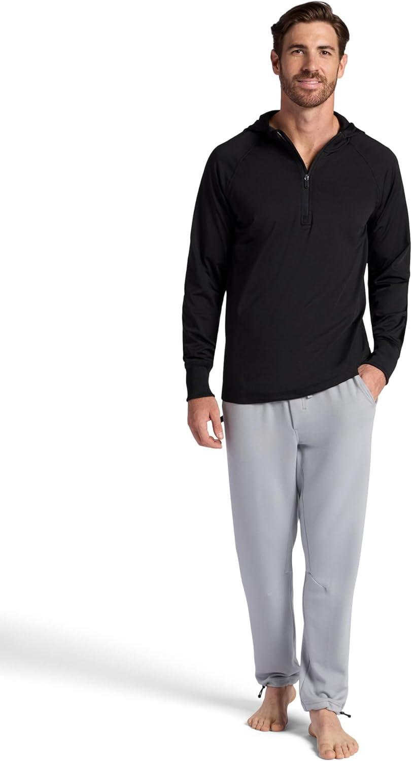 imageGaiam Mens Serenity Flow Long Sleeve Cowl Neck Quarterzip Hoodie Standard Fit Stretch Midweight MaterialBlack
