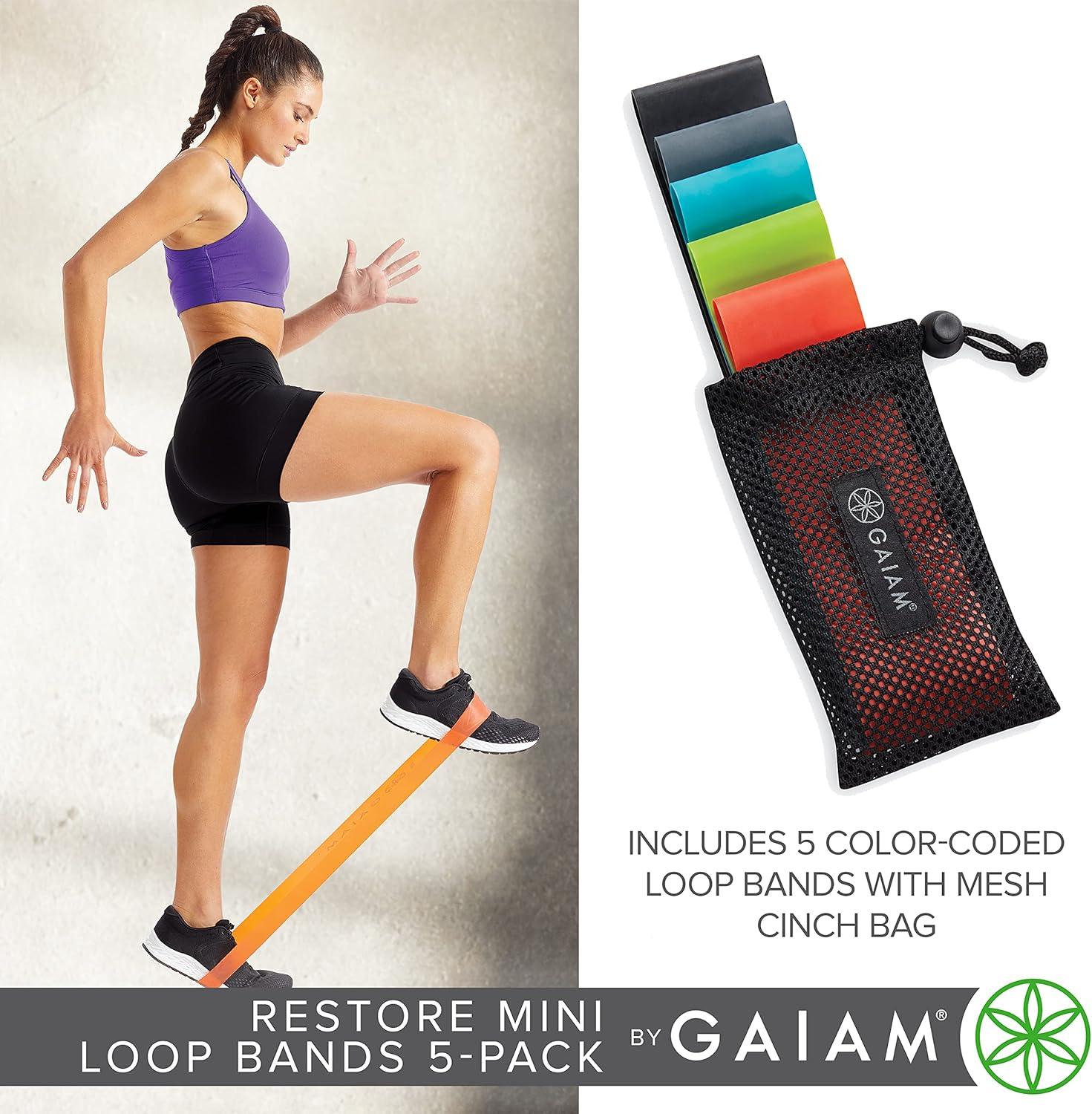 imageGaiam Restore Mini Resistance Loop Bands 5 Pack Booty Bands with 5 Resistance Levels Loop Resistance Bands for Exercise and Rehab Includes Guide and Carry Bag
