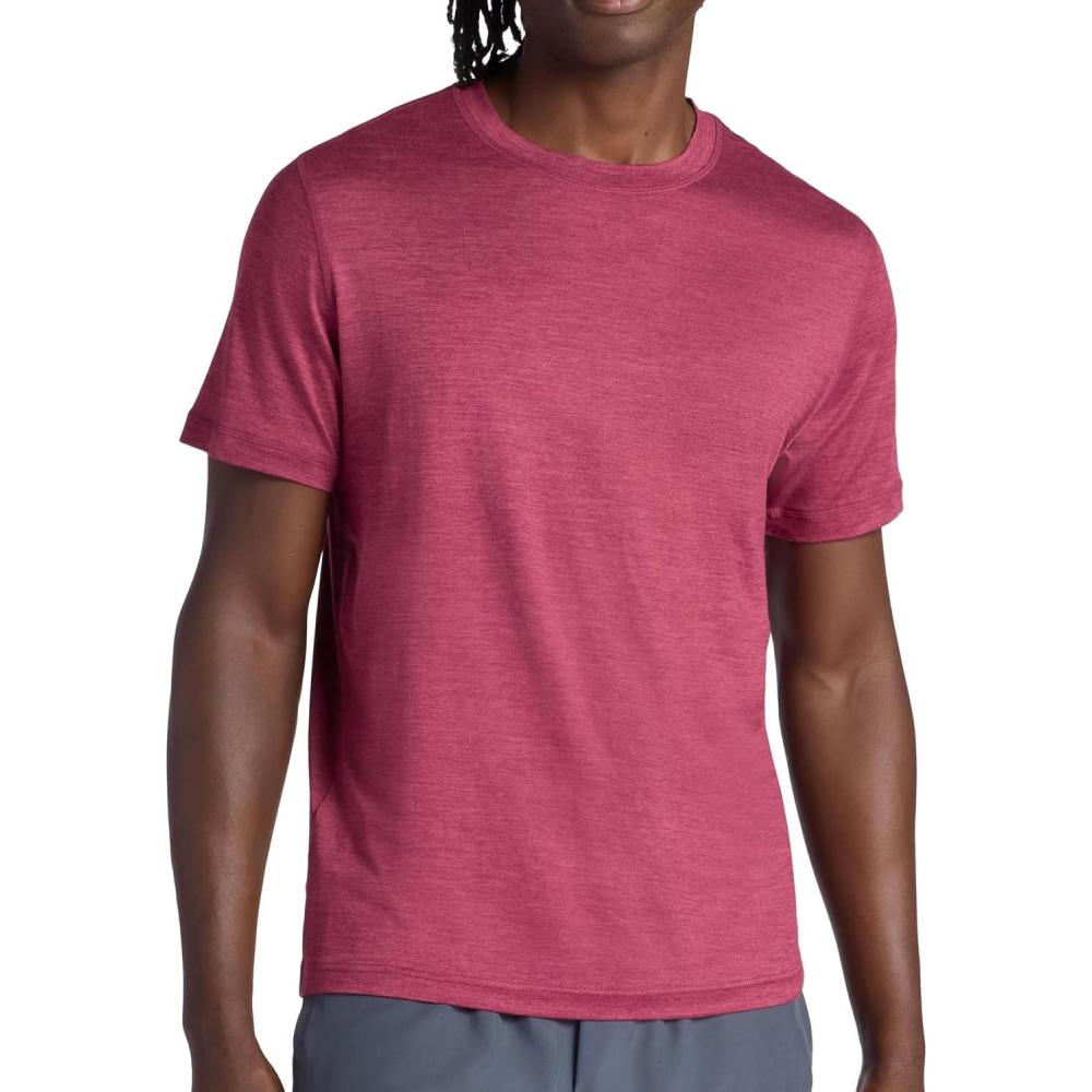 imageGaiam Mens Everyday Basic Crewneck Top Standard Fit Stretch Midweight MaterialBeet Heather
