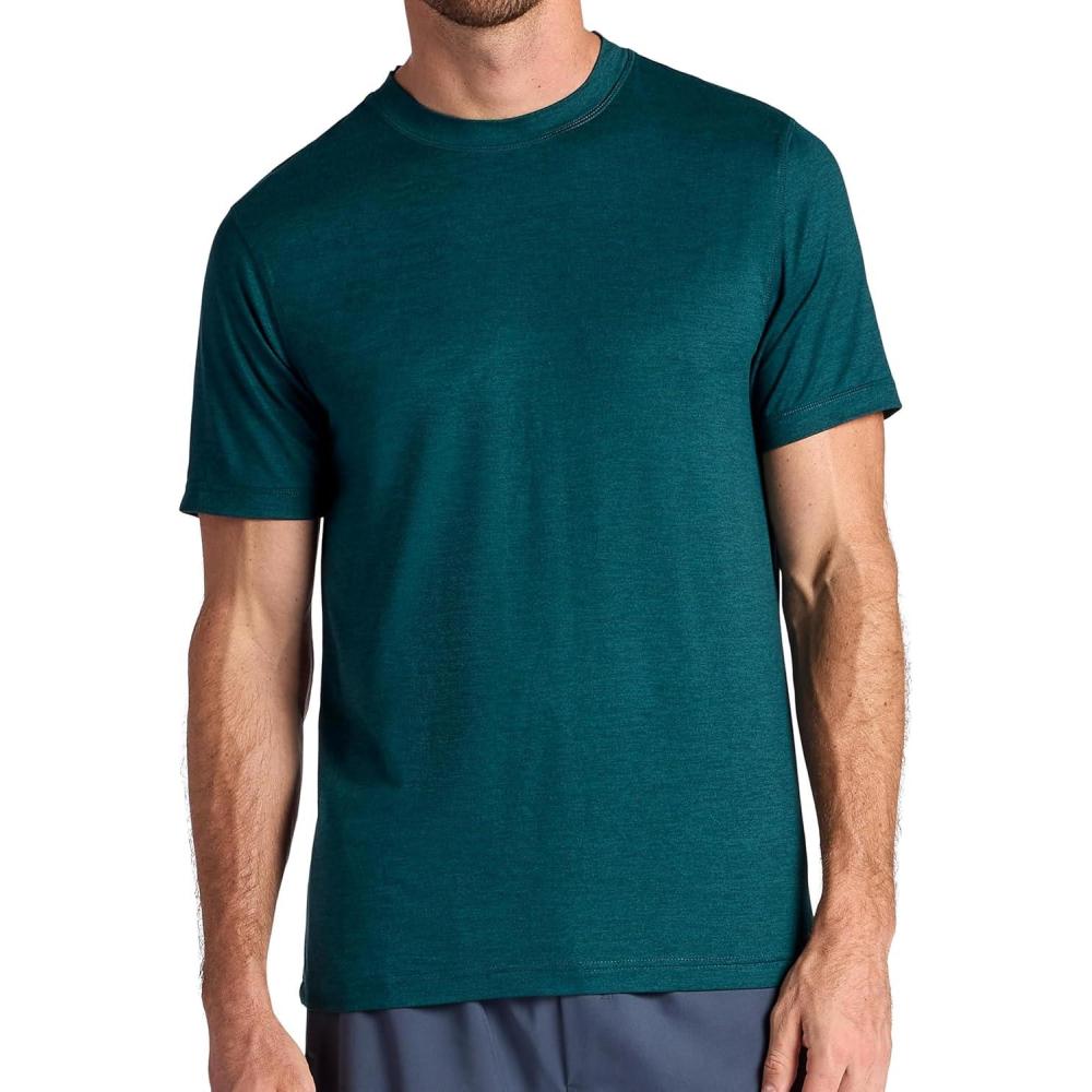 imageGaiam Mens Everyday Basic Crewneck Top Standard Fit Stretch Midweight MaterialDeep Teal Heather