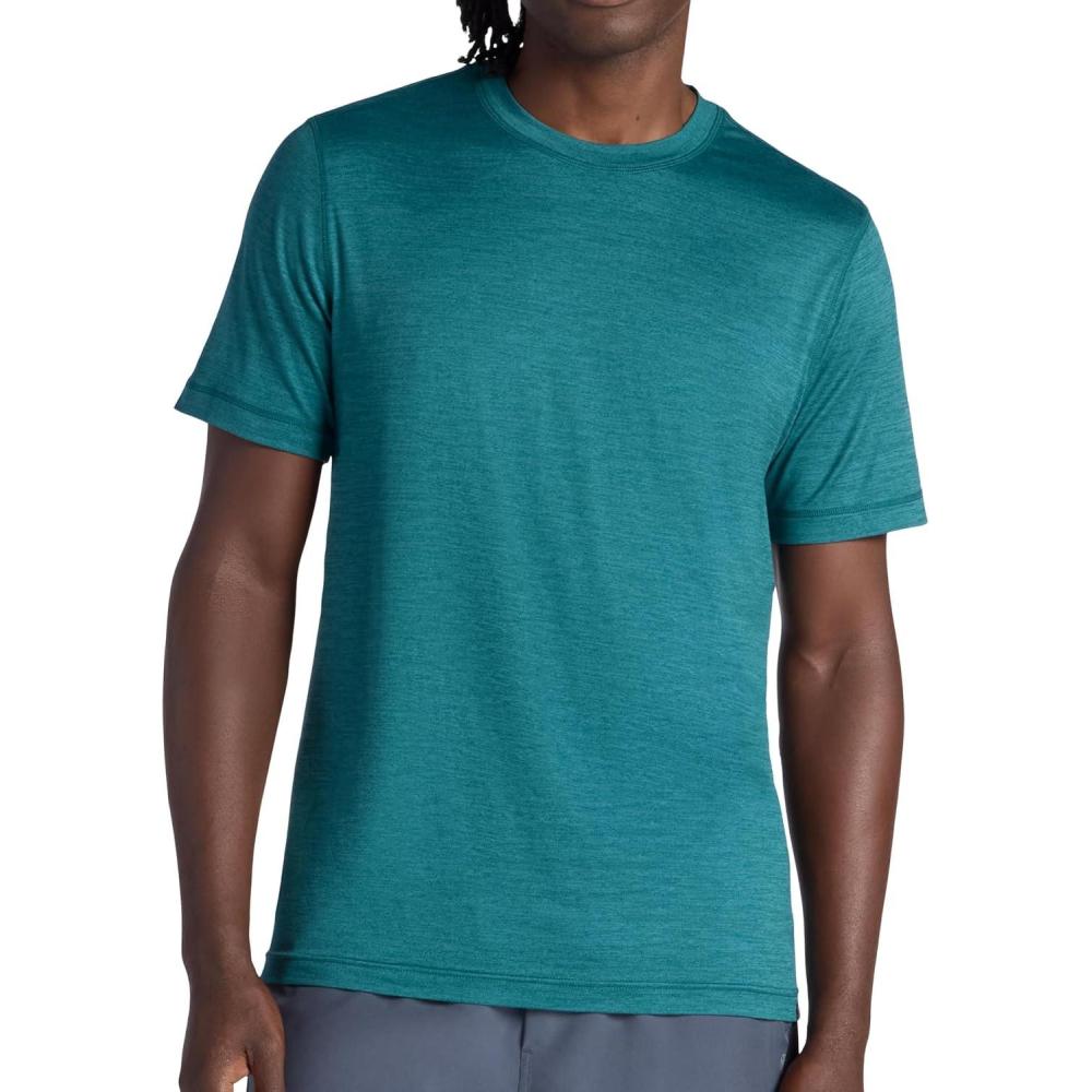 imageGaiam Mens Everyday Basic Crewneck Top Standard Fit Stretch Midweight MaterialSea Spray Heather
