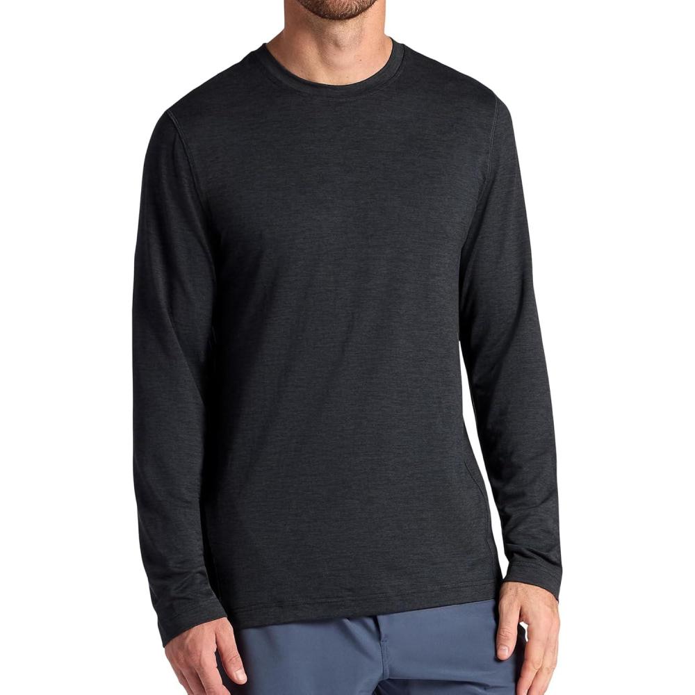 imageGaiam Mens Long Sleeve Crewneck Top Standard Fit Stretch Midweight MaterialBlack Heather Intent