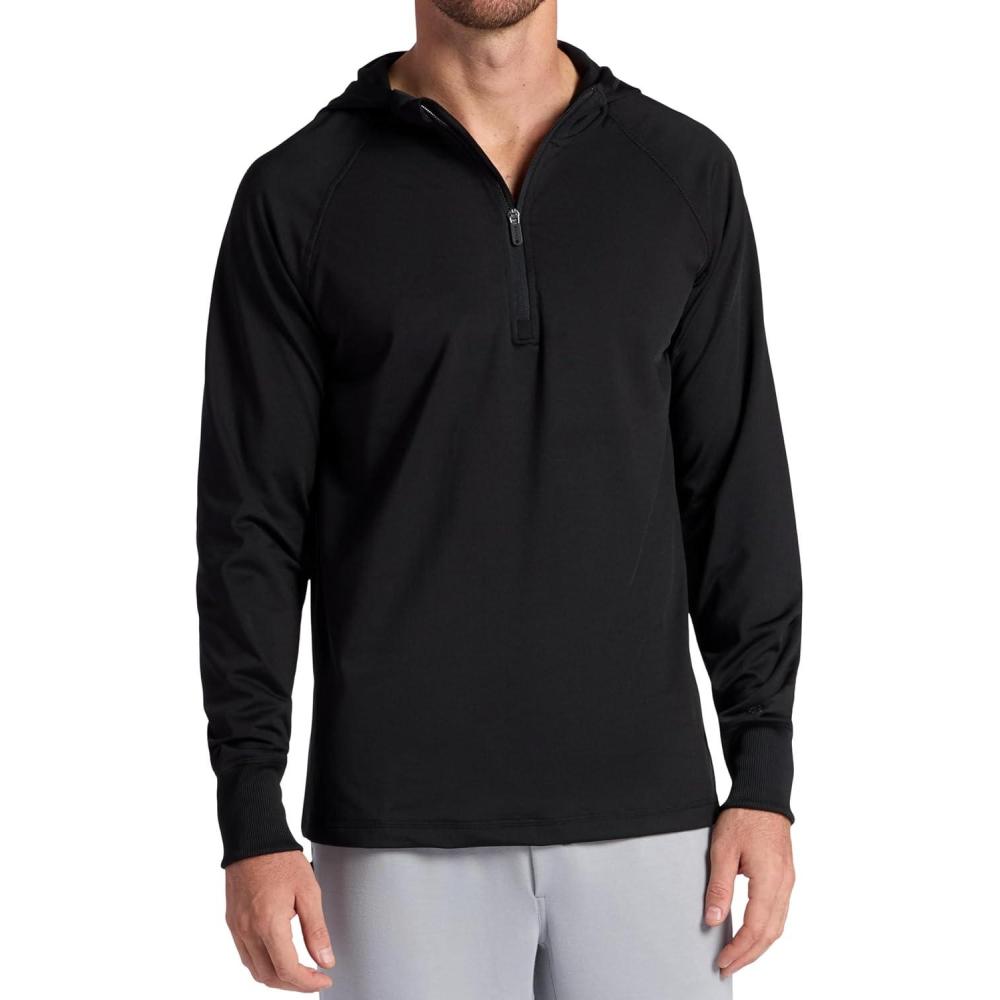 imageGaiam Mens Serenity Flow Long Sleeve Cowl Neck Quarterzip Hoodie Standard Fit Stretch Midweight MaterialBlack