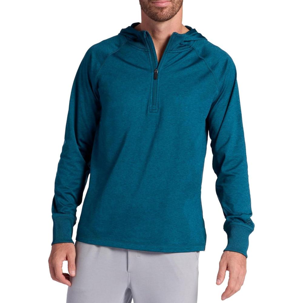 imageGaiam Mens Serenity Flow Long Sleeve Cowl Neck Quarterzip Hoodie Standard Fit Stretch Midweight MaterialSubmerged Heather