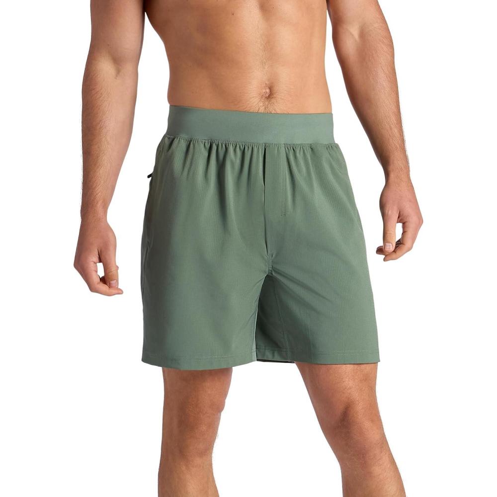 imageGaiam Mens Hatha 20 7 Short Standard Fit Stretch Lightweight Material MoistureWickingDuck Green