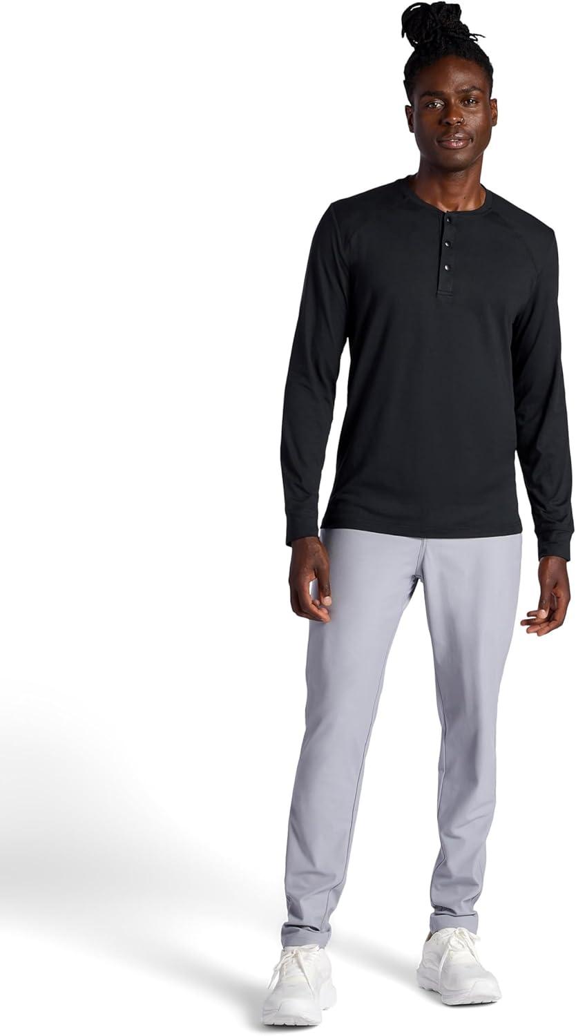 imageGaiam Mens Long Sleeve Henley Shirt Standard Fit Stretch Midweight MaterialBlack Commuter