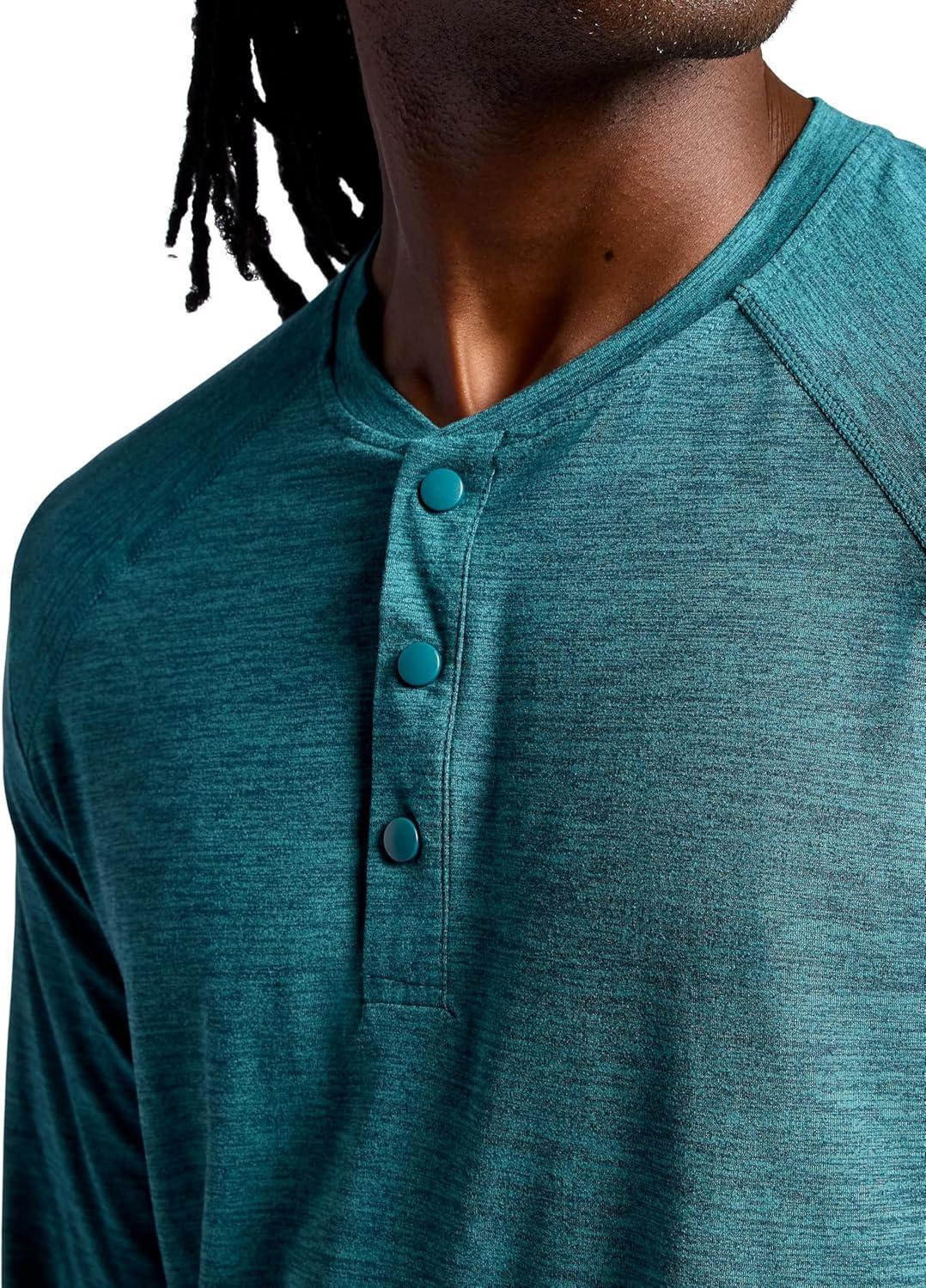 imageGaiam Mens Long Sleeve Henley Shirt Standard Fit Stretch Midweight MaterialDeep Teal Heather Commuter