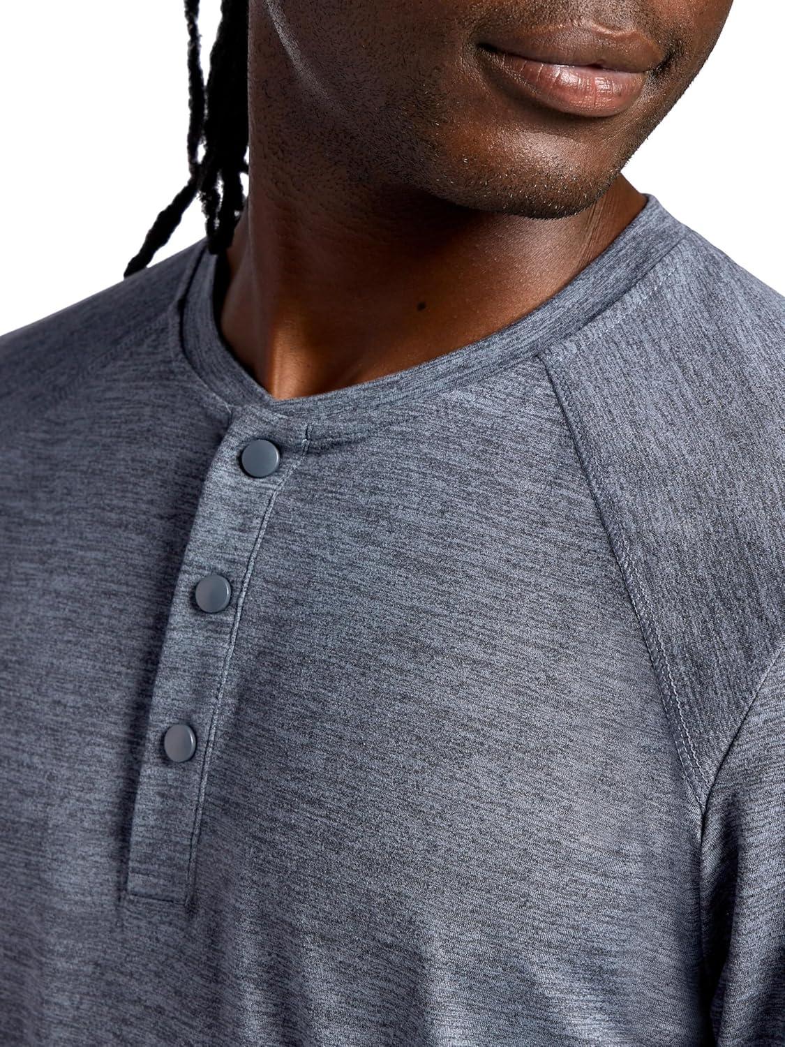 imageGaiam Mens Long Sleeve Henley Shirt Standard Fit Stretch Midweight MaterialEbony Heather Commuter