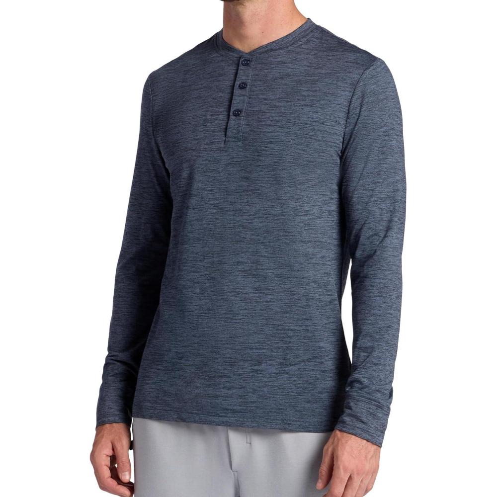 imageGaiam Mens Long Sleeve Henley Shirt Standard Fit Stretch Midweight MaterialCool Grey Heather Bliss Balance