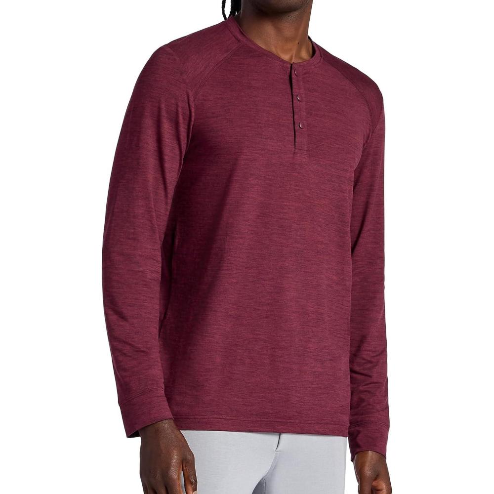 imageGaiam Mens Long Sleeve Henley Shirt Standard Fit Stretch Midweight MaterialPort Royale Heather Commuter