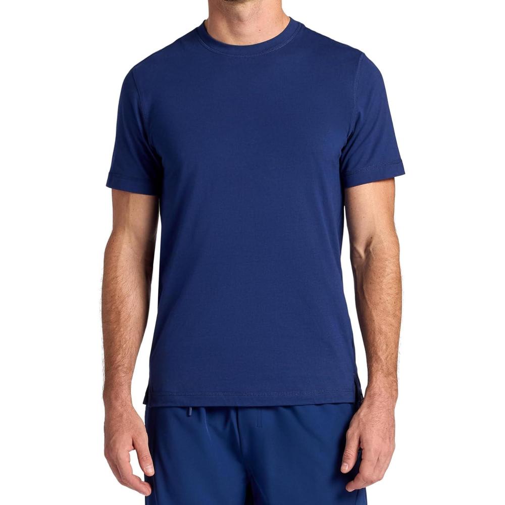 imageGaiam Mens Zen Vent Short Sleeve Crewneck TShirt Standard Fit Stretch Midweight MaterialMedieval Blue