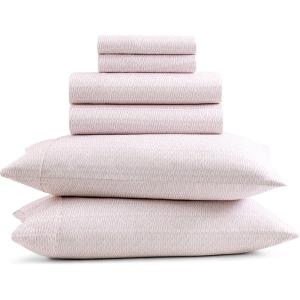 Gaiam King Sheet Set Whispering Blue – 6PC Solid Microfiber Cooling Sheets, Wrinkle Resistant, Quick Dry, Lightweight, Soft Brushed Finish(Ikat Fan Blush)