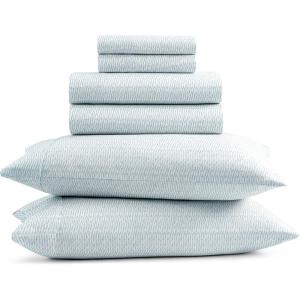 Gaiam King Sheet Set Whispering Blue – 6PC Solid Microfiber Cooling Sheets, Wrinkle Resistant, Quick Dry, Lightweight, Soft Brushed Finish(Ikat Fan Light Ocean)