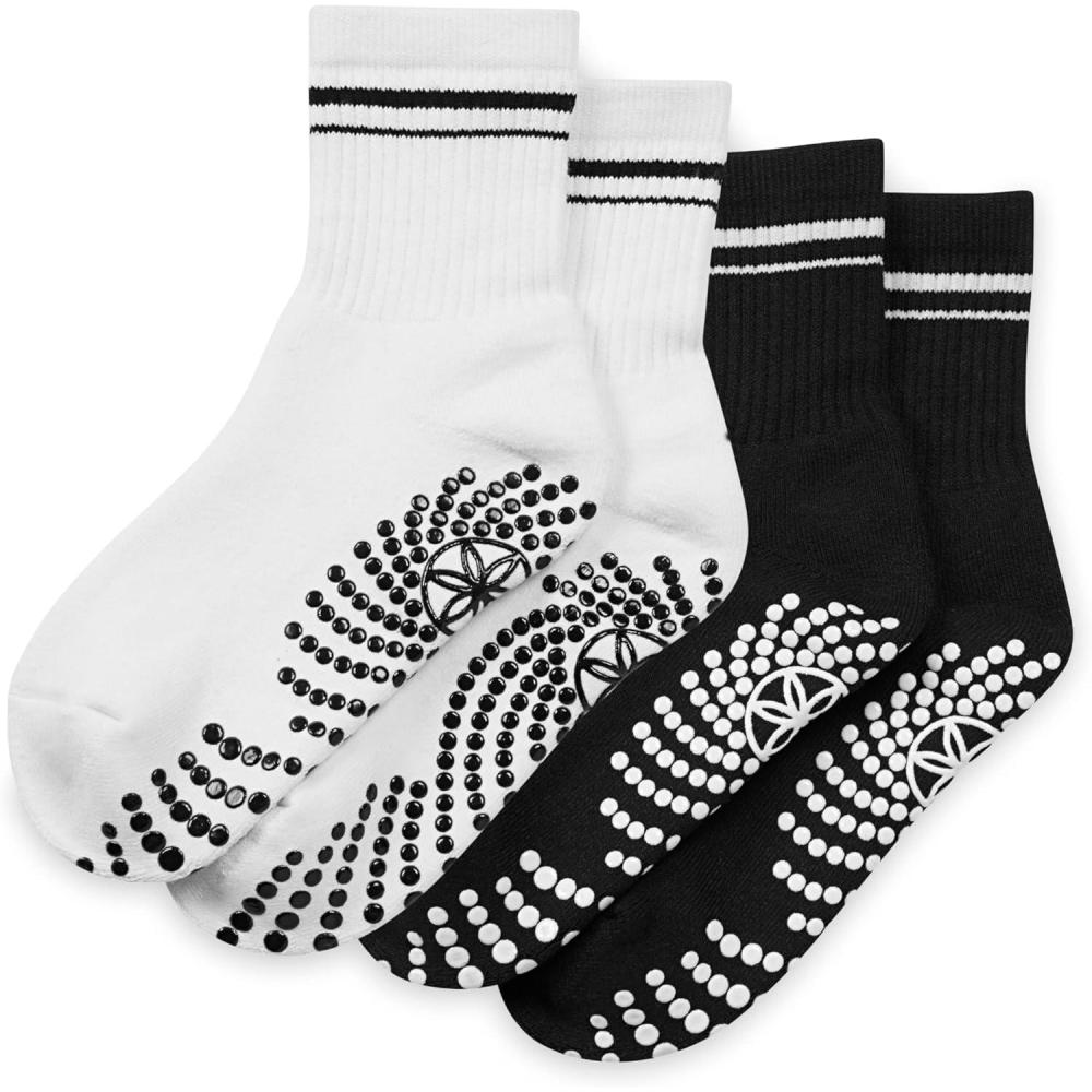 imageGaiam Grippy Crew Socks with Silicone Grip NonSlip Socks for Pilates Yoga Barre amp Dance  Cotton Blend  2Pack or 3Pack2 Pack  BlackWhite