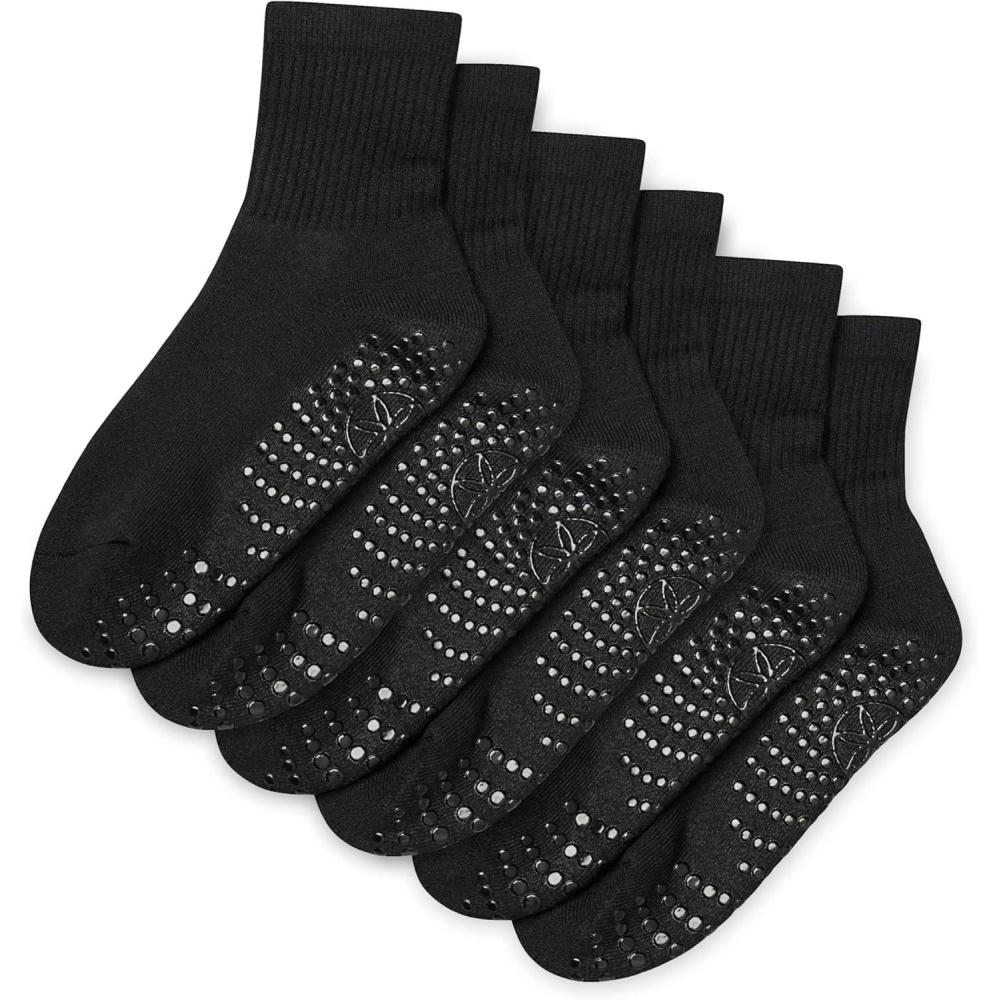 imageGaiam Grippy Crew Socks with Silicone Grip NonSlip Socks for Pilates Yoga Barre amp Dance  Cotton Blend  2Pack or 3Pack3 Pack  Solid Black