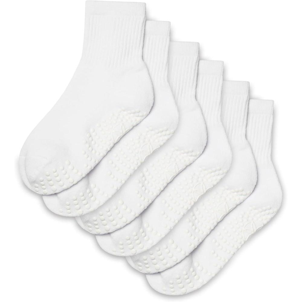 imageGaiam Grippy Crew Socks with Silicone Grip NonSlip Socks for Pilates Yoga Barre amp Dance Cotton Blend 2Pack or 3Pack3 Pack Solid White