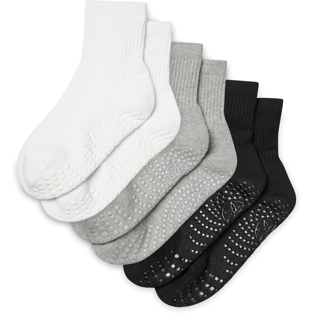 imageGaiam Grippy Crew Socks with Silicone Grip NonSlip Socks for Pilates Yoga Barre amp Dance  Cotton Blend  2Pack or 3Pack3 Pack  Solid WhiteSolid GreySolid Black