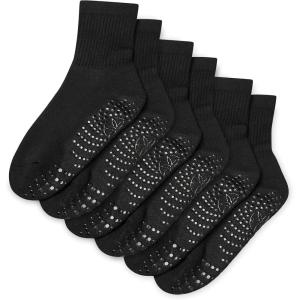 Gaiam Grippy Crew Socks with Silicone Grip Non-Slip Socks for Pilates, Yoga, Barre & Dance | Cotton Blend | 2-Pack or 3-Pack(3 Pack – Solid Black)
