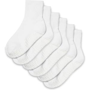 Gaiam Grippy Crew Socks with Silicone Grip Non-Slip Socks for Pilates, Yoga, Barre & Dance | Cotton Blend | 2-Pack or 3-Pack(3 Pack – Solid White)