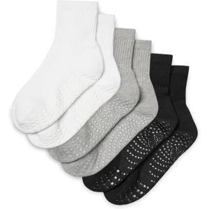 Gaiam Grippy Crew Socks with Silicone Grip Non-Slip Socks for Pilates, Yoga, Barre & Dance | Cotton Blend | 2-Pack or 3-Pack(3 Pack – Solid White/Solid Grey/Solid Black)