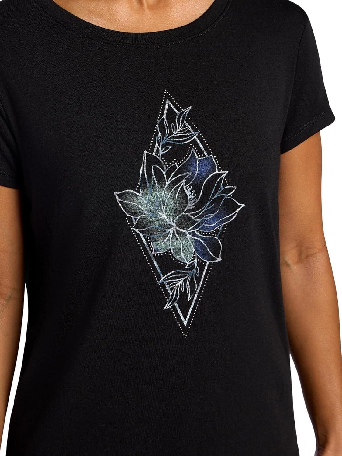 imageGaiam Womens Mindful Flower Graphic Crewneck TShirt Relaxed Fit Stretch Lightweight Material Curved HemBlack Tap Shoe Diamond