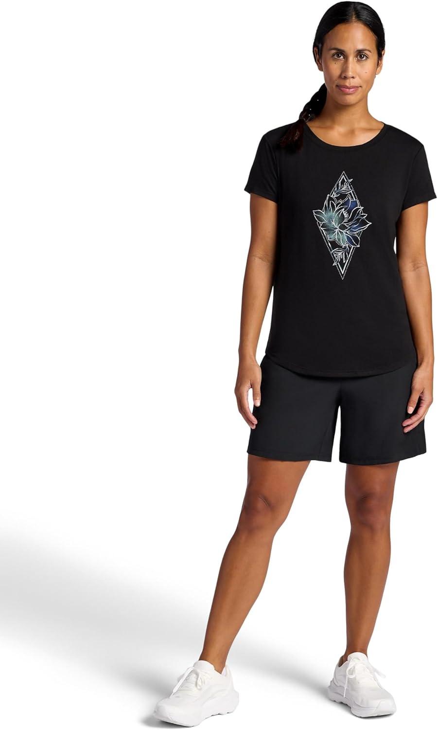 imageGaiam Womens Mindful Flower Graphic Crewneck TShirt Relaxed Fit Stretch Lightweight Material Curved HemBlack Tap Shoe Diamond