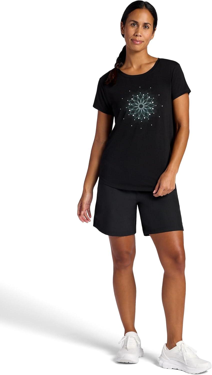 imageGaiam Womens Mindful Flower Graphic Crewneck TShirt Relaxed Fit Stretch Lightweight Material Curved HemBlack Tap Shoe Moon