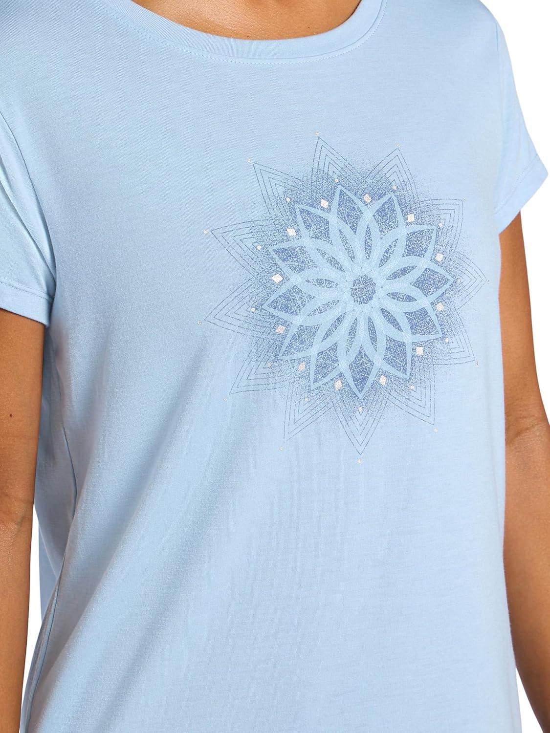 imageGaiam Womens Mindful Flower Graphic Crewneck TShirt Relaxed Fit Stretch Lightweight Material Curved HemBlue Fog Moon