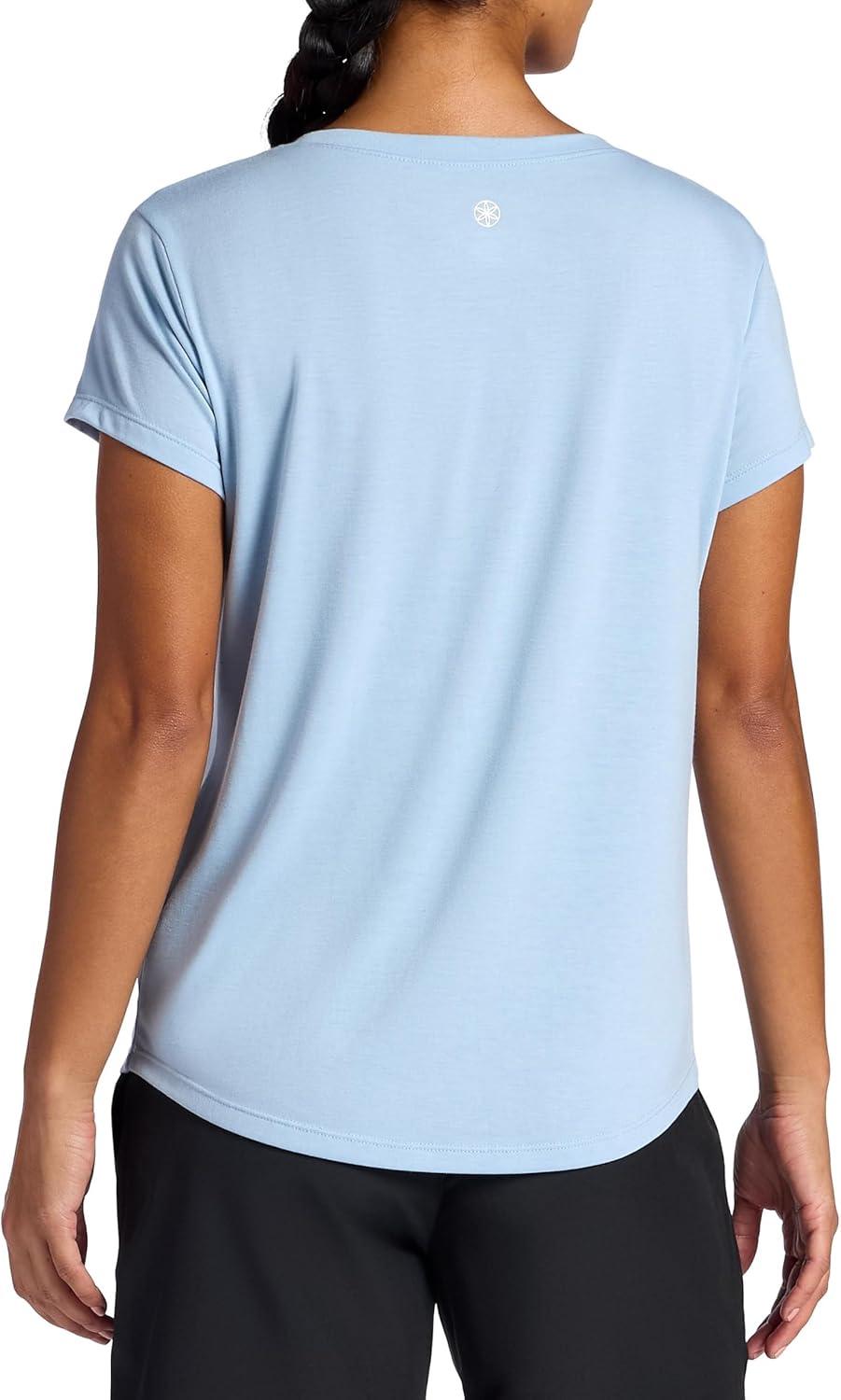 imageGaiam Womens Mindful Flower Graphic Crewneck TShirt Relaxed Fit Stretch Lightweight Material Curved HemBlue Fog Moon