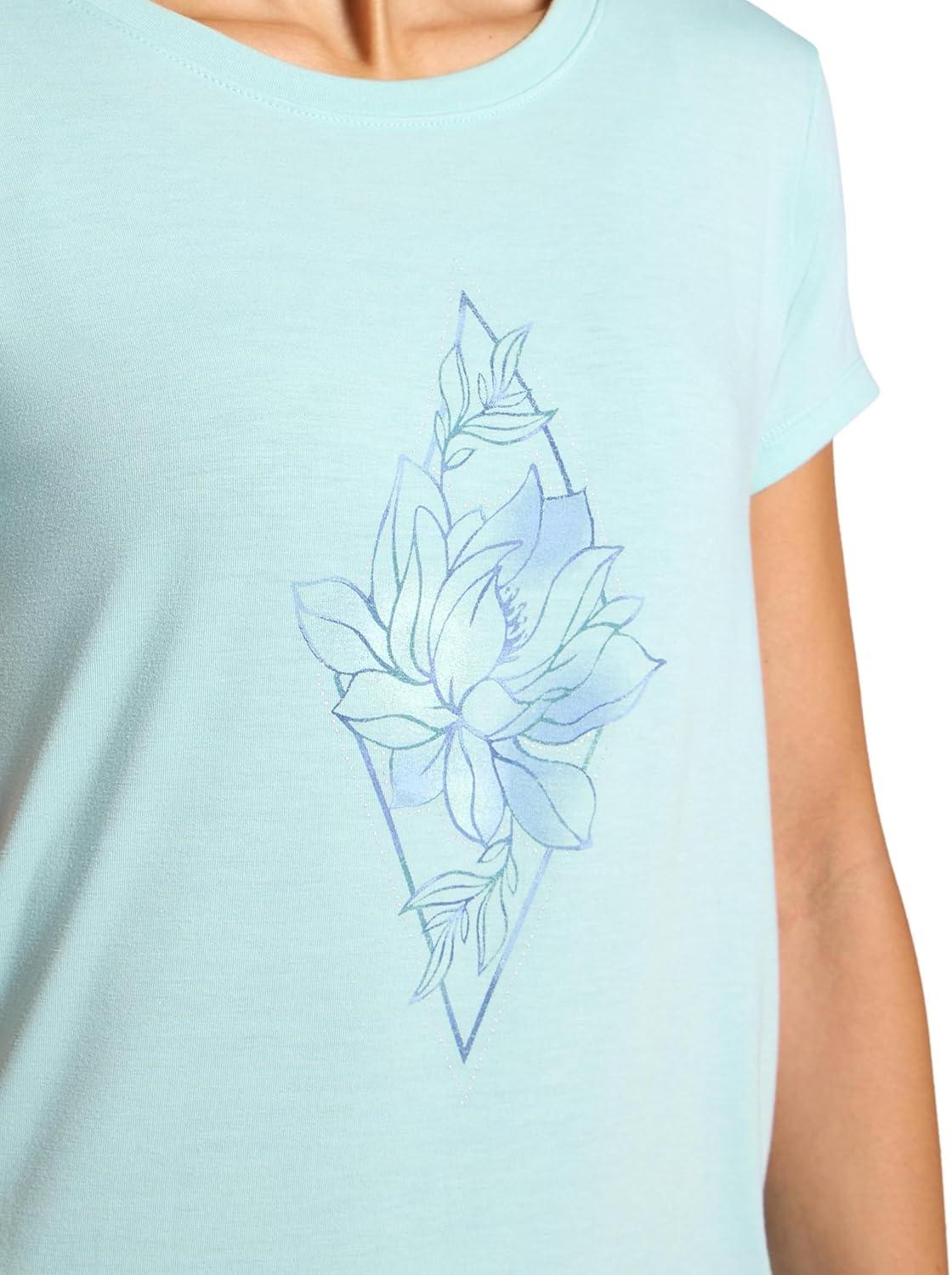 imageGaiam Womens Mindful Flower Graphic Crewneck TShirt Relaxed Fit Stretch Lightweight Material Curved HemBlue Haze Diamond